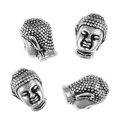 Antique Silver Metal Alloy Beads Buddha Head 10x13mm Plated Pack Of 5