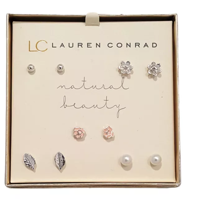 Lc Lauren Conrad Silver Plated Natural Beauty Stud Earrings Gift Box Set