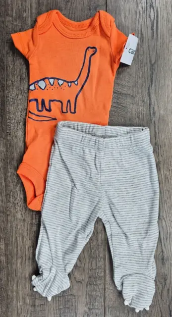Baby Boy Clothes New Carter's Preemie 2pc Orange Gray Dinosaur Outfit