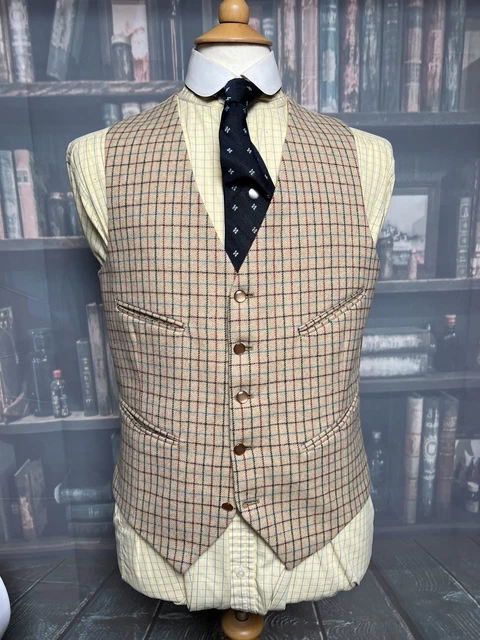 "Gilet/gilet vintage Dunn & Co Tattersall in lana doeskin 40"/102 cm petto (Ref...