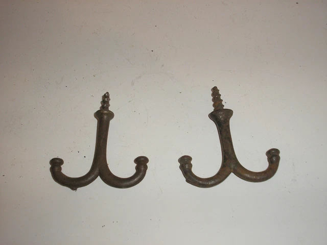 Antique Double Hook Wall Coat/Hat Hooks (2) Top Screws