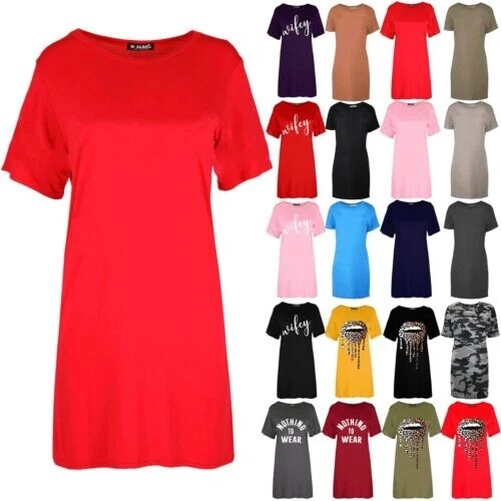 Nuovo da Donna Tunica Manica Corta Pullover Oversize Largo T Shirt Mini Abito