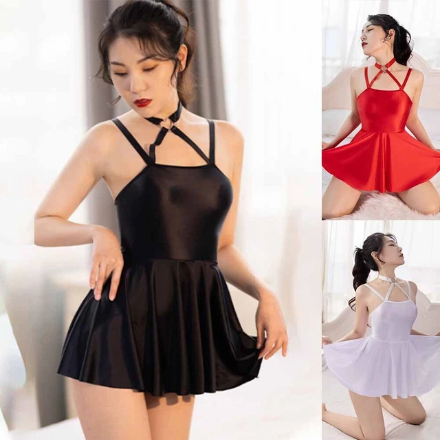 Sexy ​Women Nightdress Shiny Glossy Sleepwear Suspender Bodycon Breathable