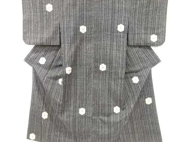 6572256: Japanese Kimono / Antique Hitoe Kimono / Tsumugi / Woven Stripe & Kikko