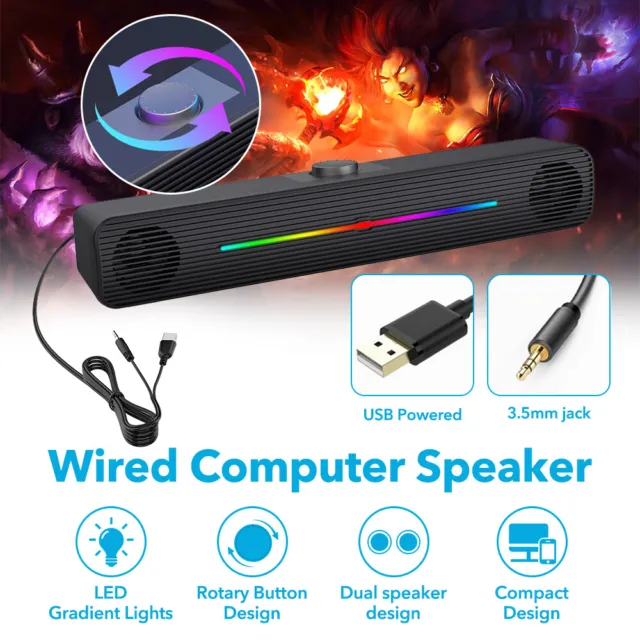 Lautsprecher Stereo Soundbar USB RGB Subwoofer Musikbox für TV PC Computer NEU