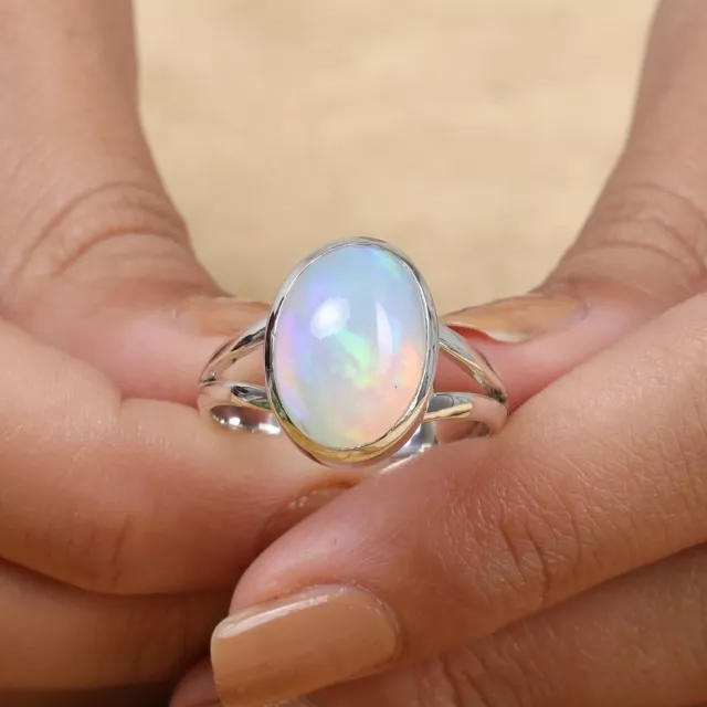 Beautiful Ethiopian Opal 925 Sterling Silver Oval Handmade Ring