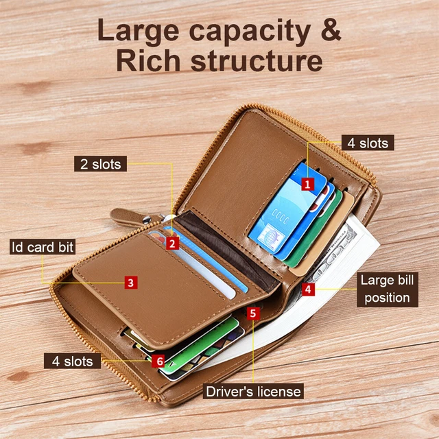 Mens RFID Blocking Leather Wallet Credit Card ID Holder Zipper Purse Waterproof 4
