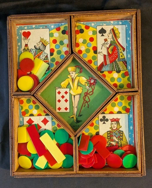 Jeu société ancien Nain Jaune bois jetons pub os vintage sur