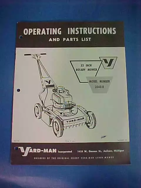 Vintage Yard-Man 22" Rotary Mower Parts Manual 2040-0