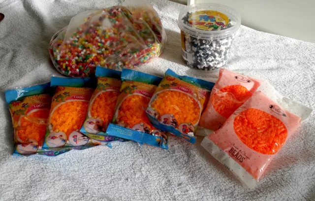 Konvolut Bügelperlen, Orange, Neon, Schwarz-weiss, gemischt, 2,6 kg