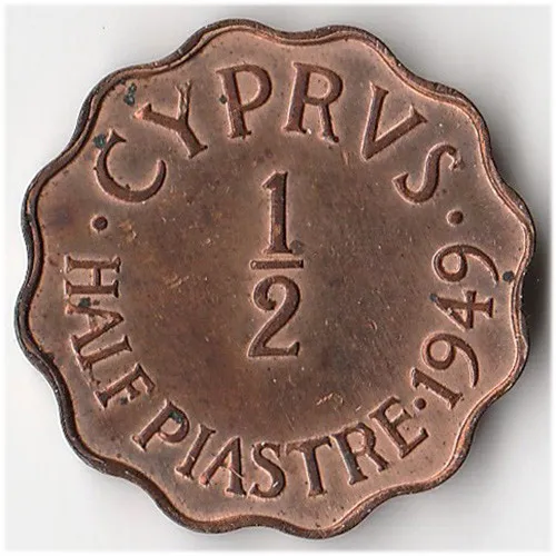 1949 Cyprus 1/2 Piastre Coin KM#29
