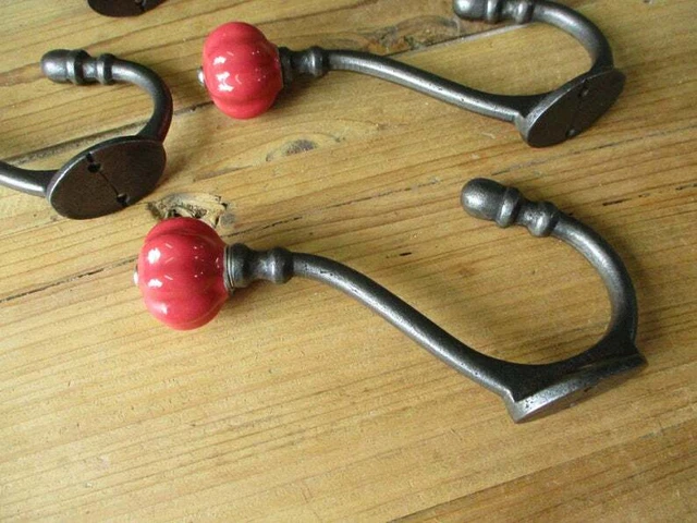 Antique Cast Iron Wall Hooks Handmade Red Pumpkin Coat Towel Hat Hangings Rustic