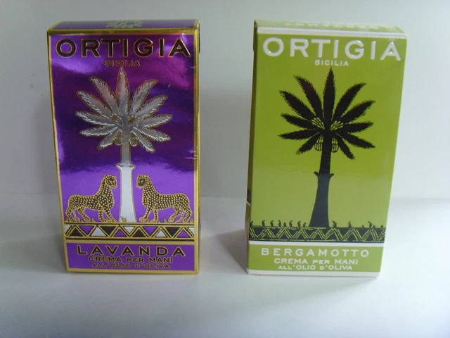 Ortigia Lujo Italiano Marca 2 Nuevas Cremas de Mano en Caja Bergamota y Lavanda Deco Caja