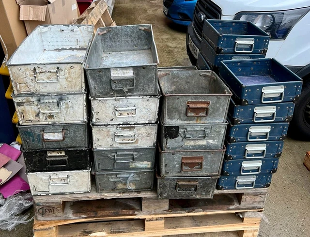 Fisholow Industrial Metal Racking Storage Boxes Tins Stacking x30 Vintage Retro