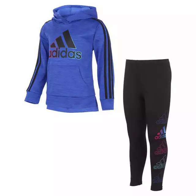 NWT Toddler Girl's Adidas 2 Piece Blue Hoodie and Leggings Active Set Size 4T