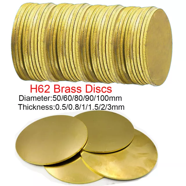 H62 Solid Brass Discs Blanks Metal Round Sheets OD 50-100mm Thick 0.5mm 1mm- 3mm