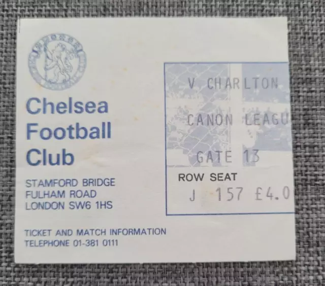 1982/83 Chelsea V Charlton Athletic Used Match Ticket