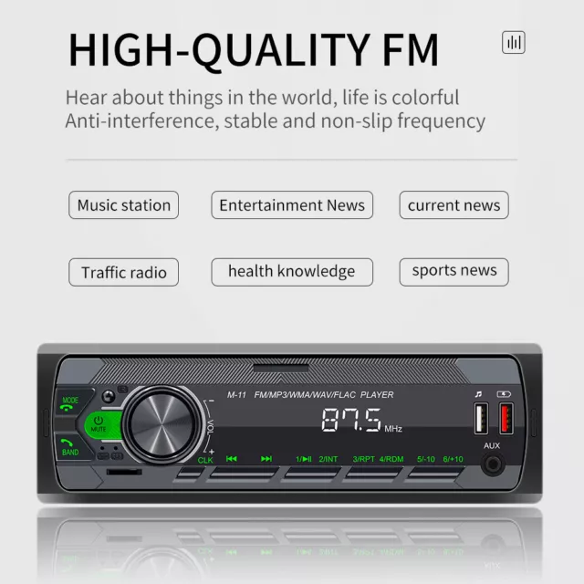 1 Din Autoradio RADIO USB Bluetooth 5.0 FM Aux-In Auto MP3-Player Fernbedienung 3