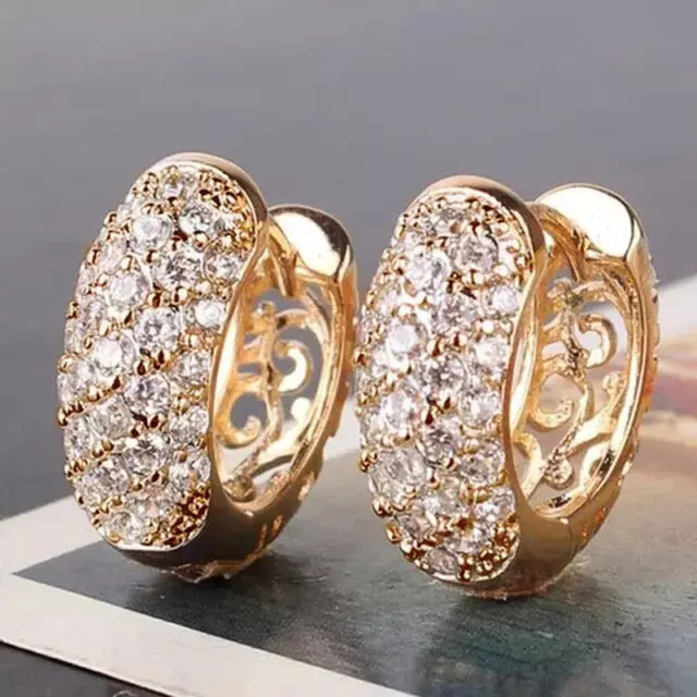 Aretes Argollas Chapada en Oro 14K Pendientes Joyería Fina de Moda De Oro  Mujer