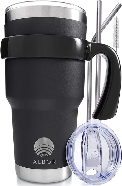 Insulated Tumbler with Lid & Straw 30oz Coffee Mug w/Handle 2 Lids & accessories