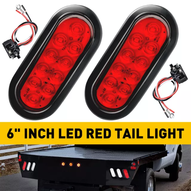 Pair 6" Red/Amber Flash Oval LED Stop Turn Tail Brake Trailer Lights 12V-24V UK