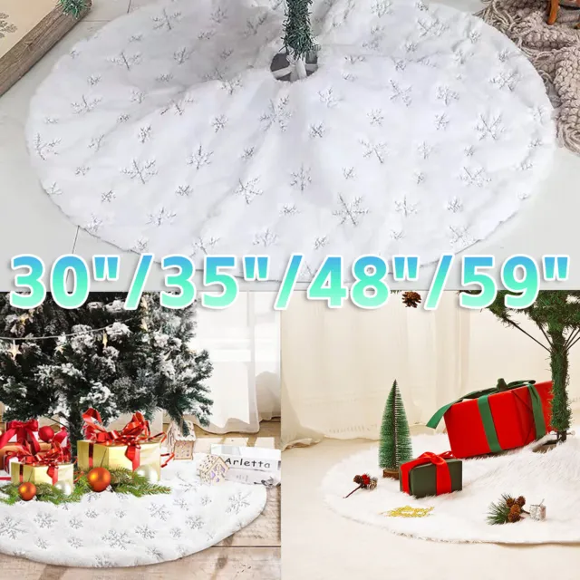 Christmas Tree Skirt Plush Floor Faux Fur Mat Home Xmas Snowflake Cover Ornament