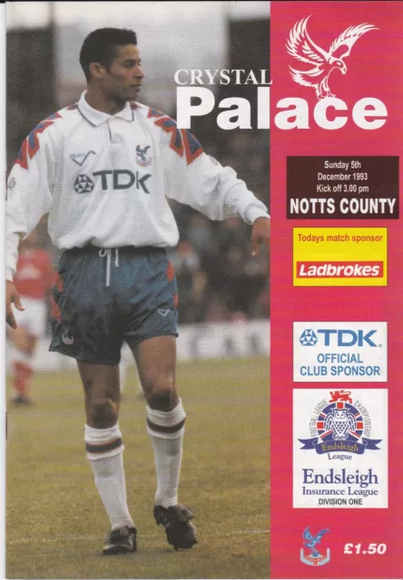 Crystal Palace v Notts County programme. Division 1, December 1993