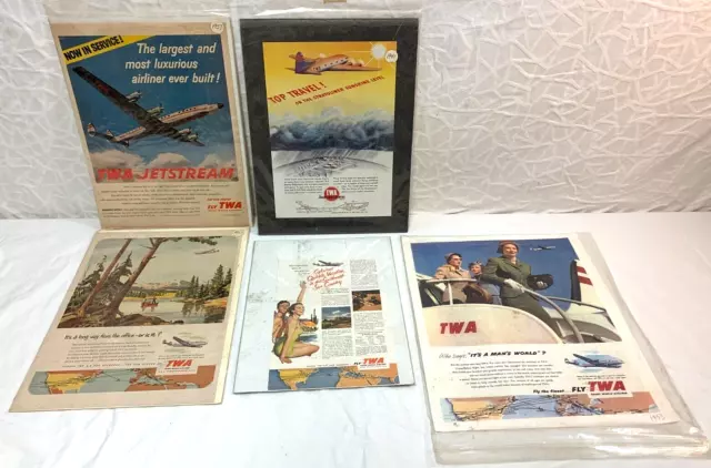 Lot of Five (5) Vintage TWA Trans World Airlines Travel Posters ~Fly the Finest