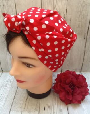 Rosie the Riveter Red/White Polka Dot Bandana 2 Retro Rockabilly Pin Up