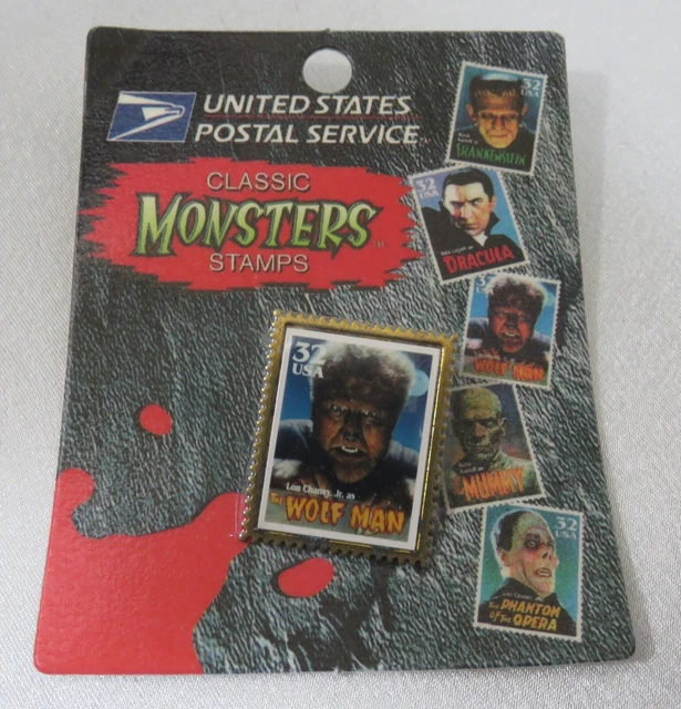 Collectible WOLF MAN United States Postal Service Stamp Monster Pin