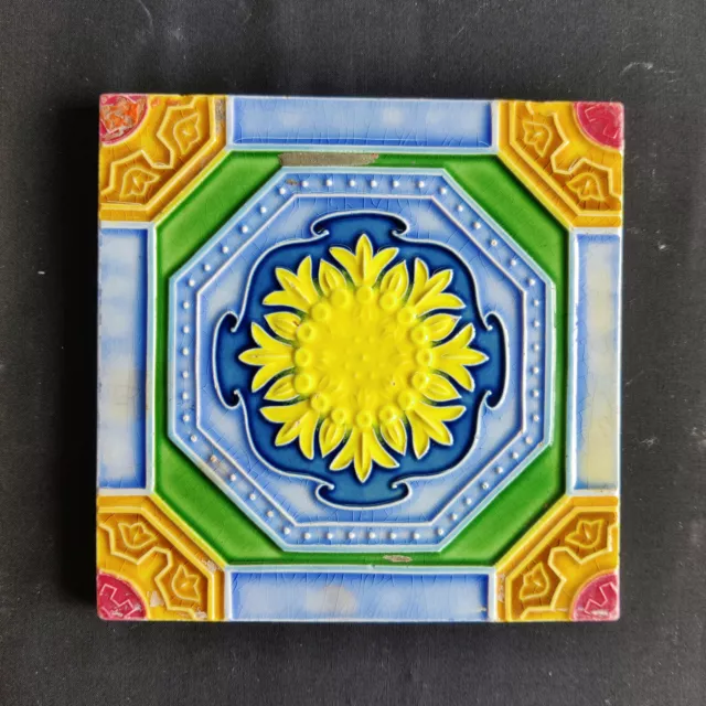 Majolica Decorative Nouveau Architecture Furniture Tile Set of 2 Japan CT121 3