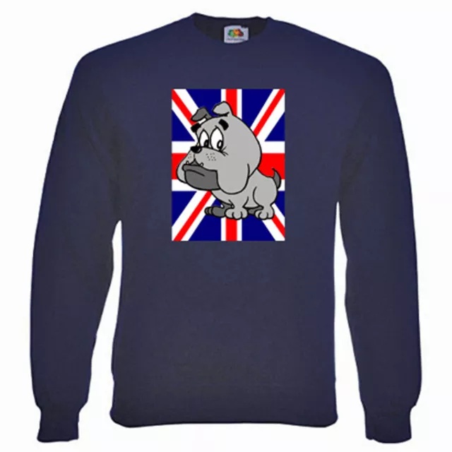 Felpa British Puppy Bulldog Union Jack, taglia e colletto a scelta uomo/donna