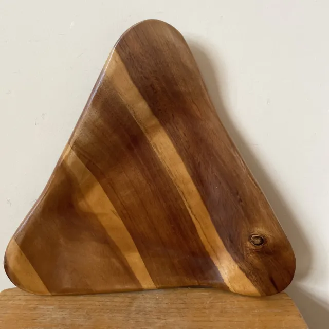 Vintage Unique Handmade Wooden Fruit Bowl Dish Triangular Open Serving Platter