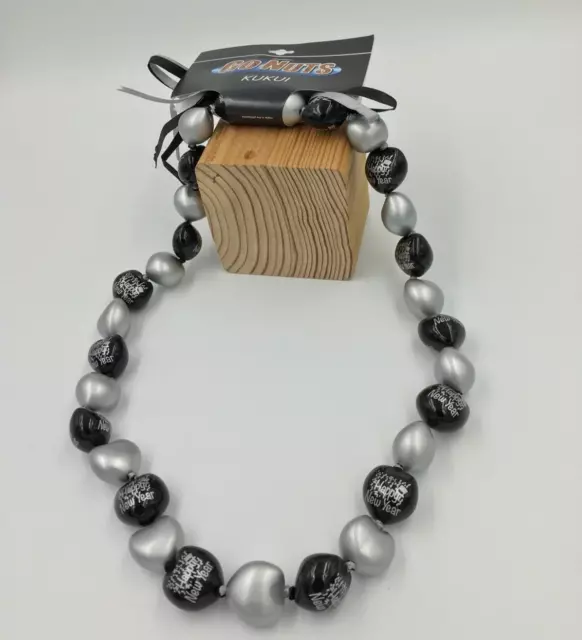 "Happy New Year" Go Nuts Kukui Nut Lei 18'' 30-Nut Necklace