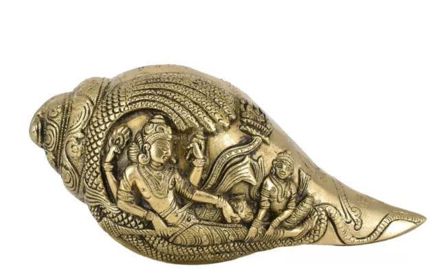 Whitewhale Brass Laxmi Narayan Shankh Statue l Brass Conch for Decor