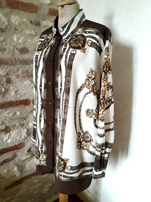 CHEMISIER CHEMISE FOULARD Anne Weyburn polyeste T.50 VINTAGE 90 Scarf blouse XXL