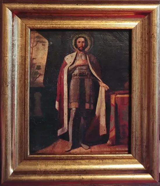 Antigüedad Pintado a Mano Rusa 19C Icon Of Alexander Nevsky Con Kiot