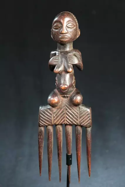 Luba, Comb with Female Ancestor Sculpture, D.R. Congo, Central African art