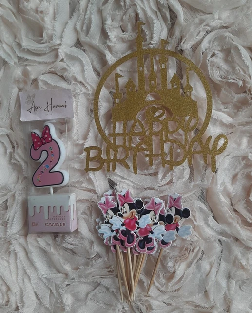 Candela Buon Compleanno numero 2 + Scelte Mouse Minnie + Topper Torte Castello Disney