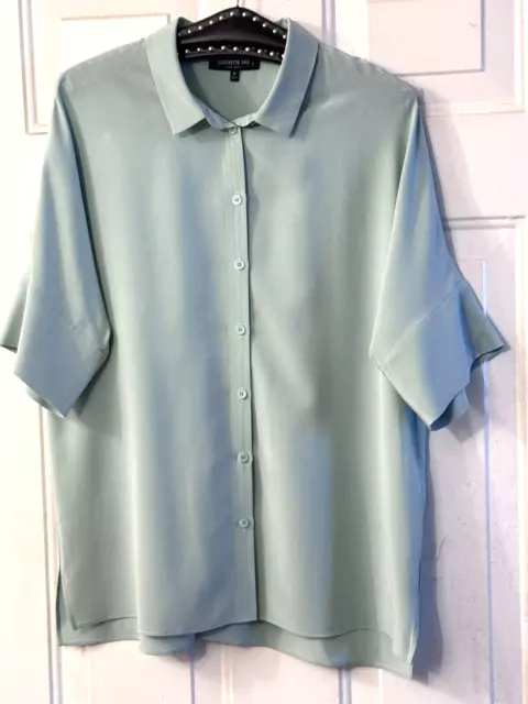 Lafayette 148 New York Sz M Womens Silk Blouse Shirt Short Sleeve Mint Green