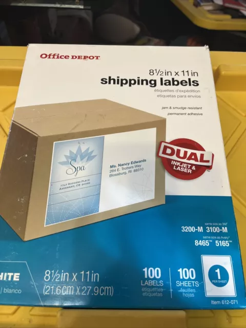 Office Depot Brand Inkjet/Laser Permanent Full-Sheet Labels, 8 1/2" x 11", 100Pk