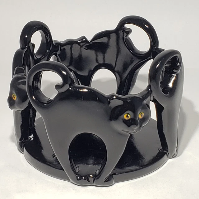 Yankee Candle Black Cat Candle Jar Holder Halloween 4 Cats Orange Eyes 1259227