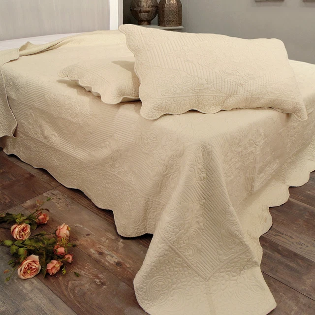 Couvre Lit Boutis Matelassé , Couvre Lit avec 2 Taies d'Oreiller Matelassé , Cou