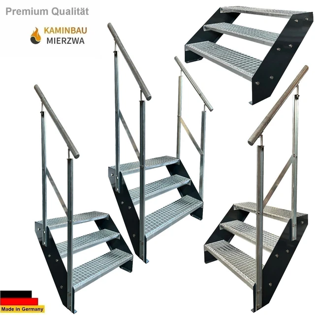 Premium Treppe 3 Stufen Breite 60-140cm H: 57cm Außentreppe Geländer Wange Anth.