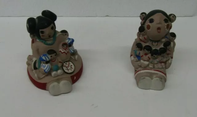 VTG Pueblo Storyteller Pottery Cleo Tessedre Pair Each  2 1/2" Tall 1991 Signed