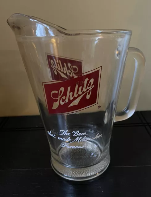 Vintage Schlitz Beer Glass Pitcher "The Beer That Made Milwaukee Famous"