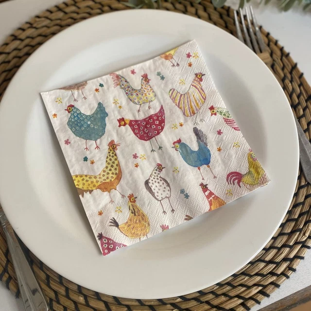 Jolly Hens Lunch Napkins | Large Dinner Farm Animal Easter Tableware x 20