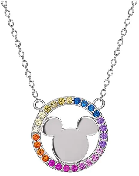Disney Minnie Mouse Argento Sterling Arcobaleno Collana N902732RZML-18 Nuovo