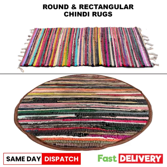 Chindi Rag Rug 100% Cotton Recycled Handmade Multi Coloured Handloom Floor Mats