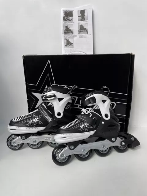SFR Pulsar Inline Skates/Rollerblades Black/Silver UK Size 3 - 6 With Box